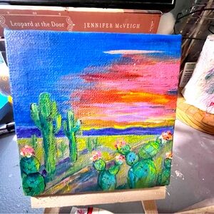 Mini acrylic painting of desert sunset